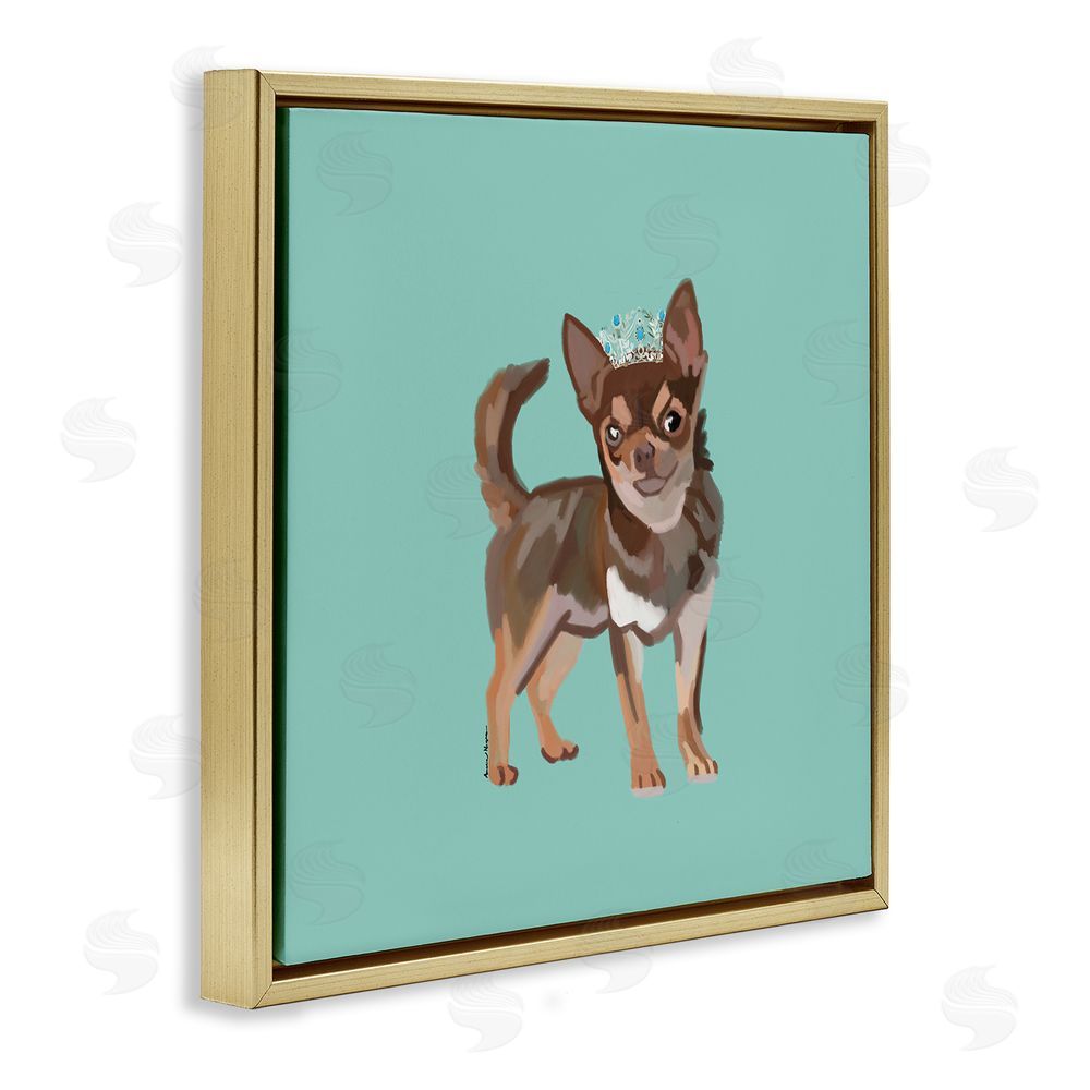 Amelia Noyes Chihuahua with Crown Gold Floating Frame Canvas Wall Art Print