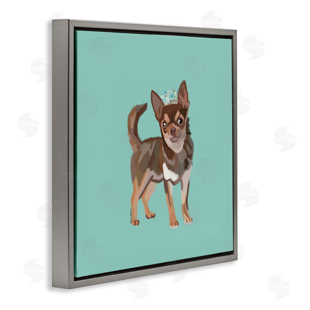 Amelia Noyes Chihuahua with Crown Gray Floating Frame Canvas Wall Art Print