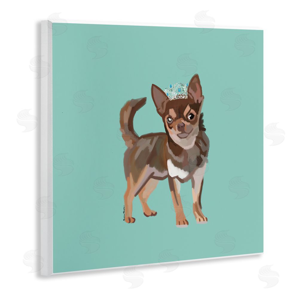 Amelia Noyes Chihuahua with Crown Wooden Wall Plaque Art Print