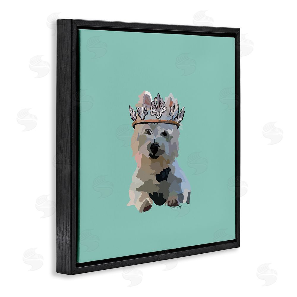 Amelia Noyes Westie Terrier with Crown Black Floating Frame Canvas Wall Art Print
