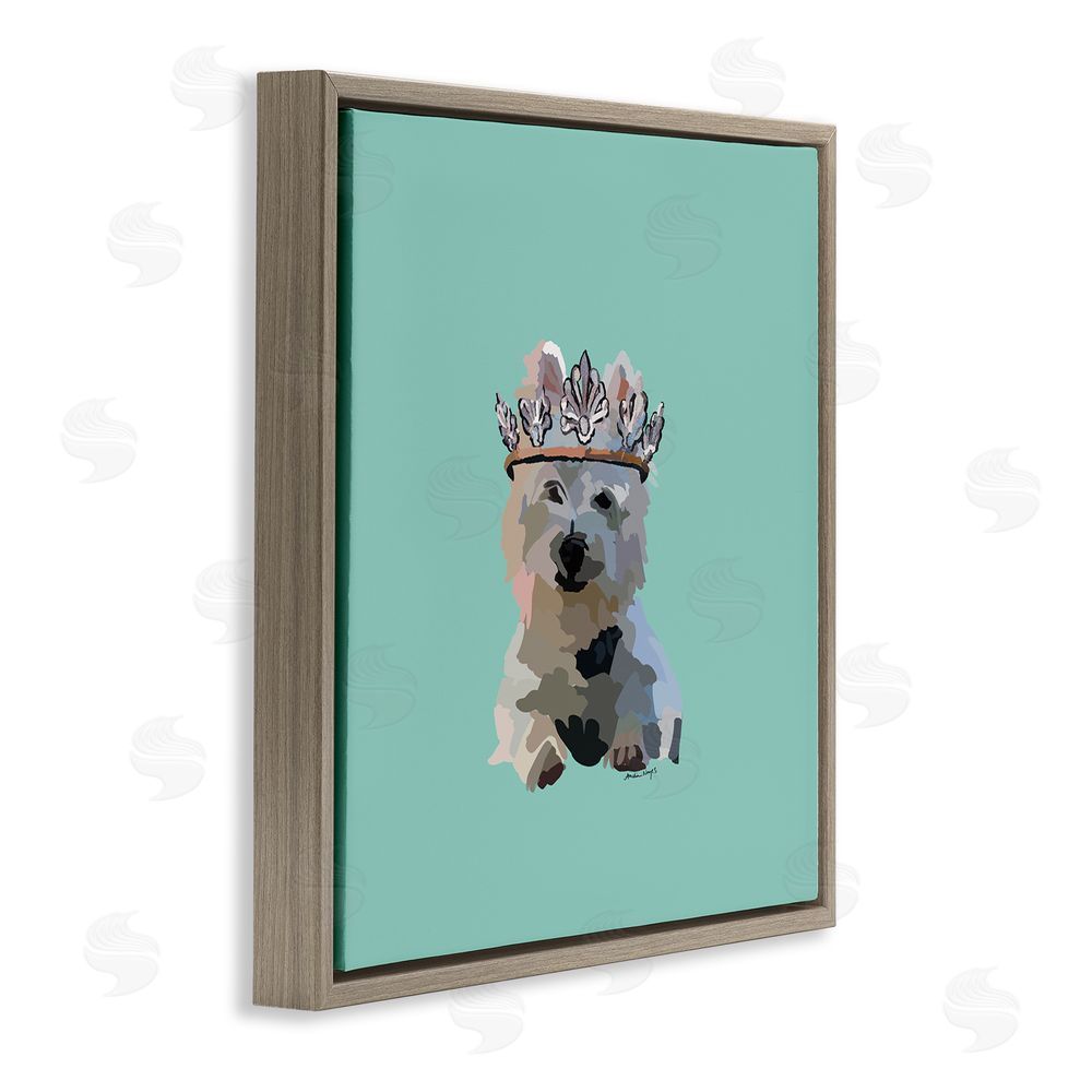 Amelia Noyes Westie Terrier with Crown Brown Floating Frame Canvas Wall Art Print