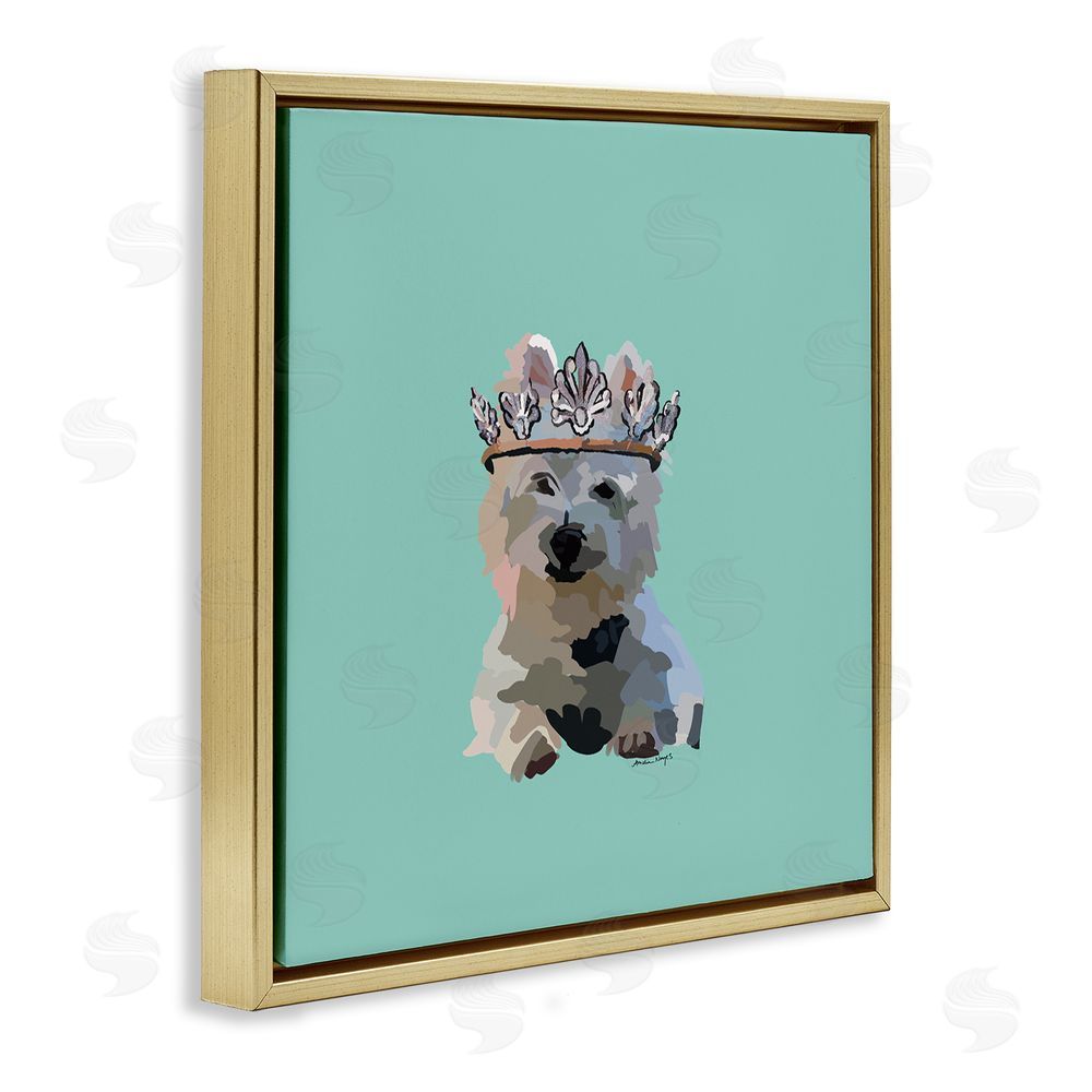 Amelia Noyes Westie Terrier with Crown Gold Floating Frame Canvas Wall Art Print