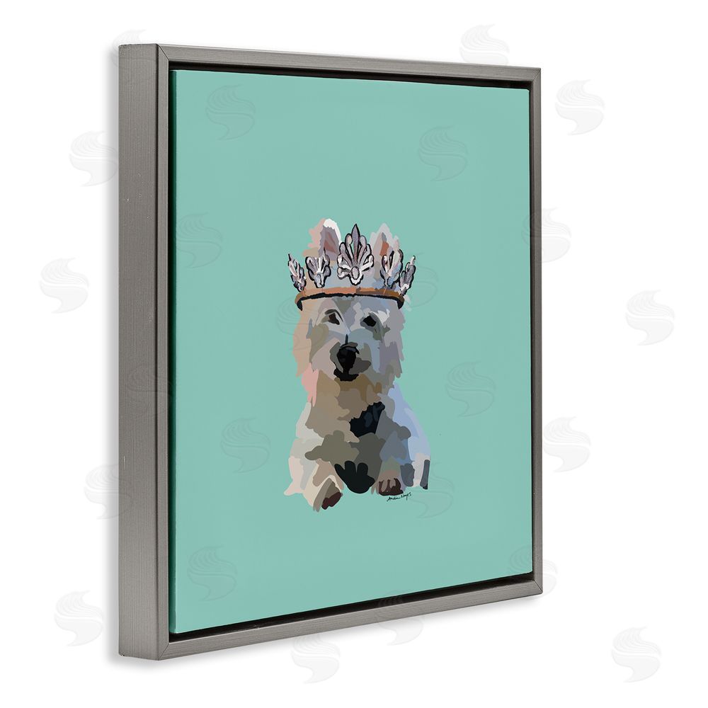 Amelia Noyes Westie Terrier with Crown Gray Floating Frame Canvas Wall Art Print