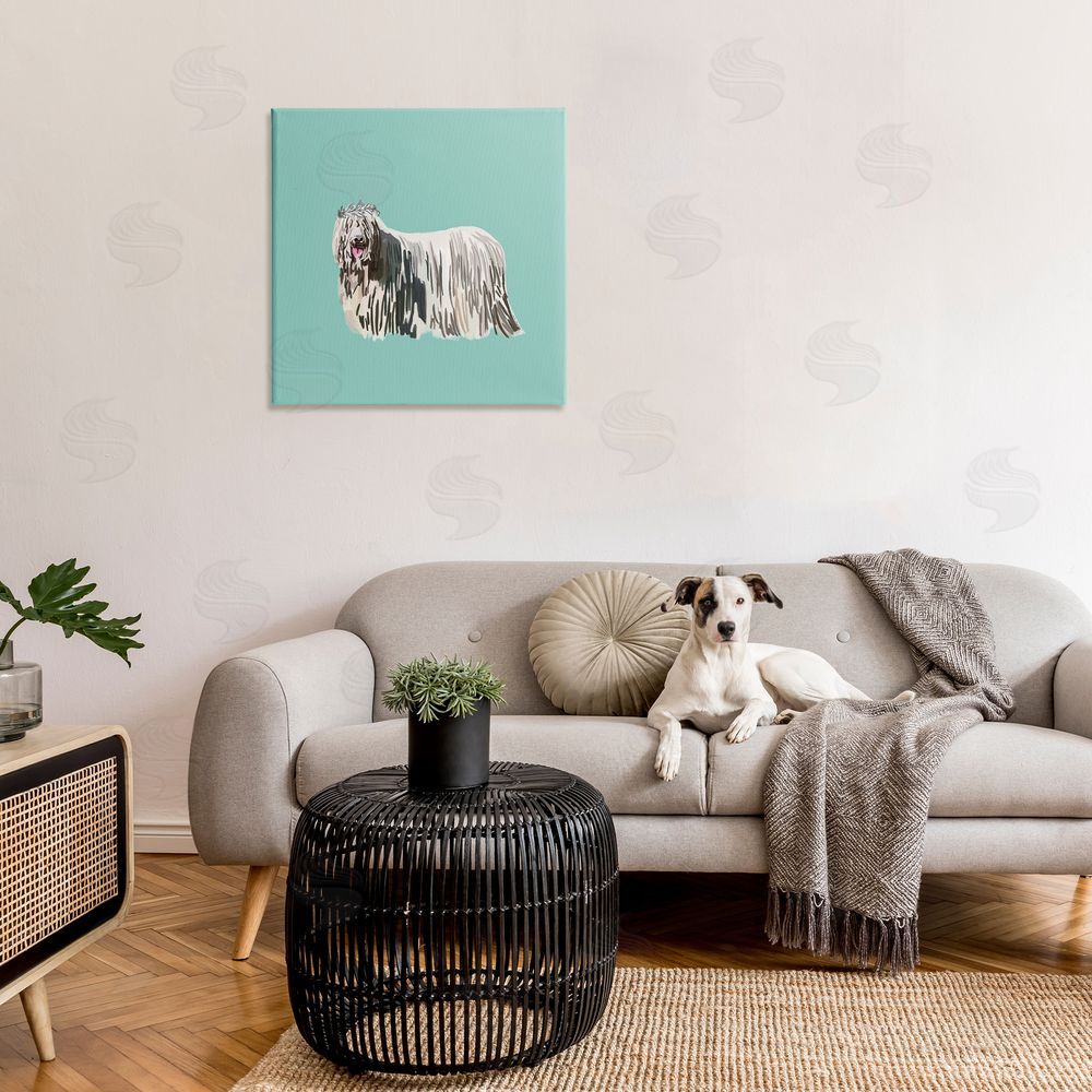 Amelia Noyes Long Haired Dog in Crown Canvas Wall Art in Room