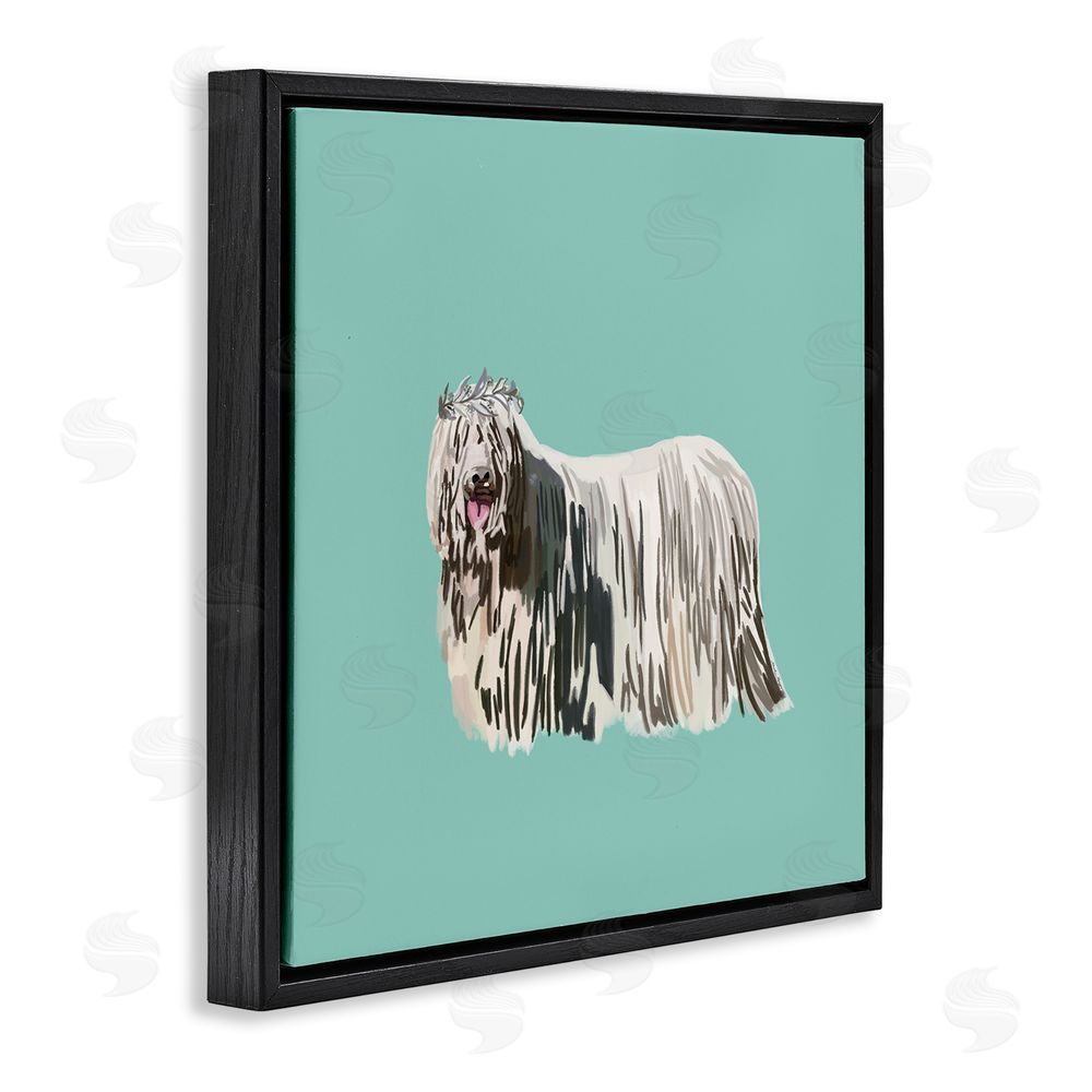 Amelia Noyes Long Haired Dog in Crown Black Floating Frame Canvas Wall Art Print