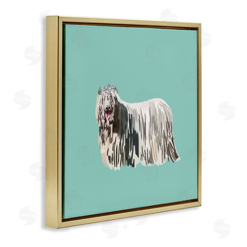 Amelia Noyes Long Haired Dog in Crown Gold Floating Frame Canvas Wall Art Print