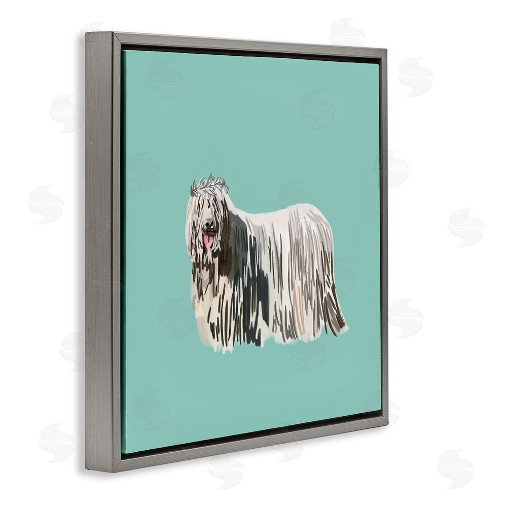 Amelia Noyes Long Haired Dog in Crown Gray Floating Frame Canvas Wall Art Print