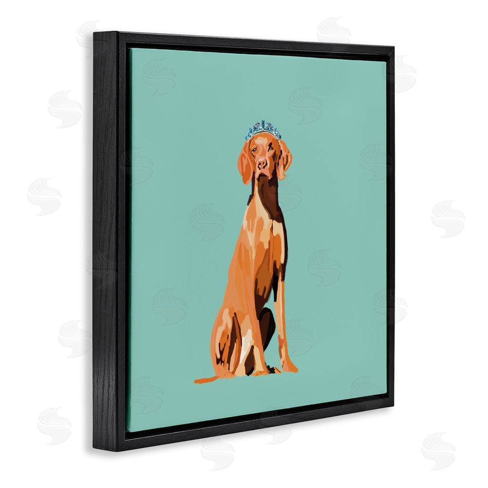 Amelia Noyes Labrador Dog with Crown Black Floating Frame Canvas Wall Art Print