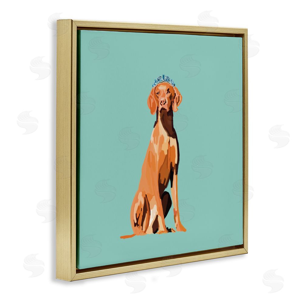 Amelia Noyes Labrador Dog with Crown Gold Floating Frame Canvas Wall Art Print