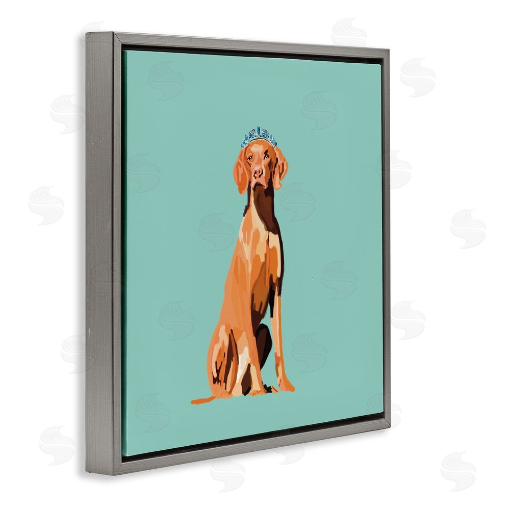 Amelia Noyes Labrador Dog with Crown Gray Floating Frame Canvas Wall Art Print
