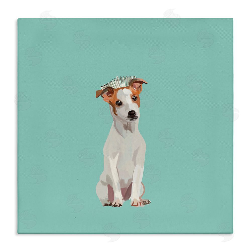 Amelia Noyes Crowned Dog on Turquoise Stretched Canvas Wall Art Print