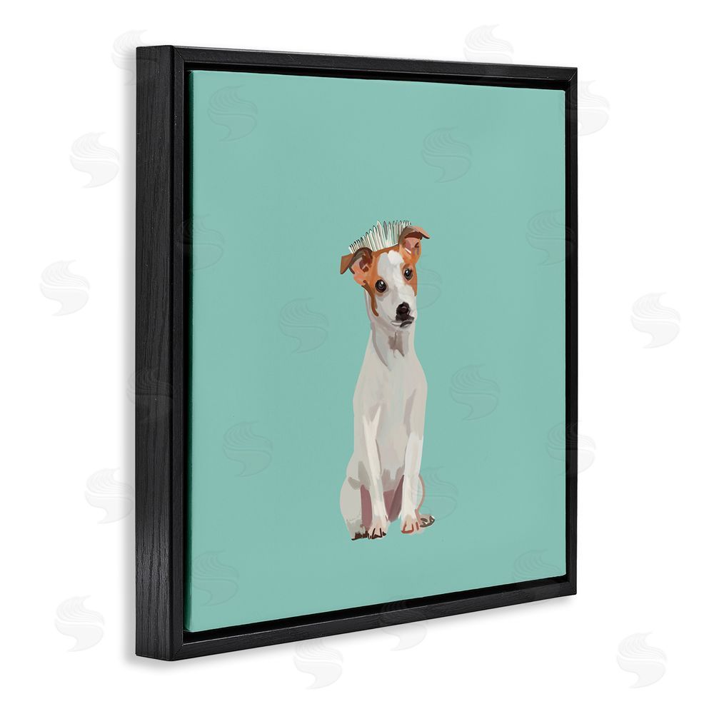 Amelia Noyes Crowned Dog on Turquoise Black Floating Frame Canvas Wall Art Print