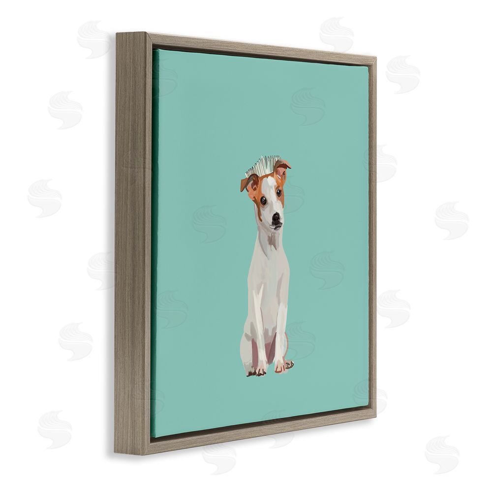 Amelia Noyes Crowned Dog on Turquoise Brown Floating Frame Canvas Wall Art Print