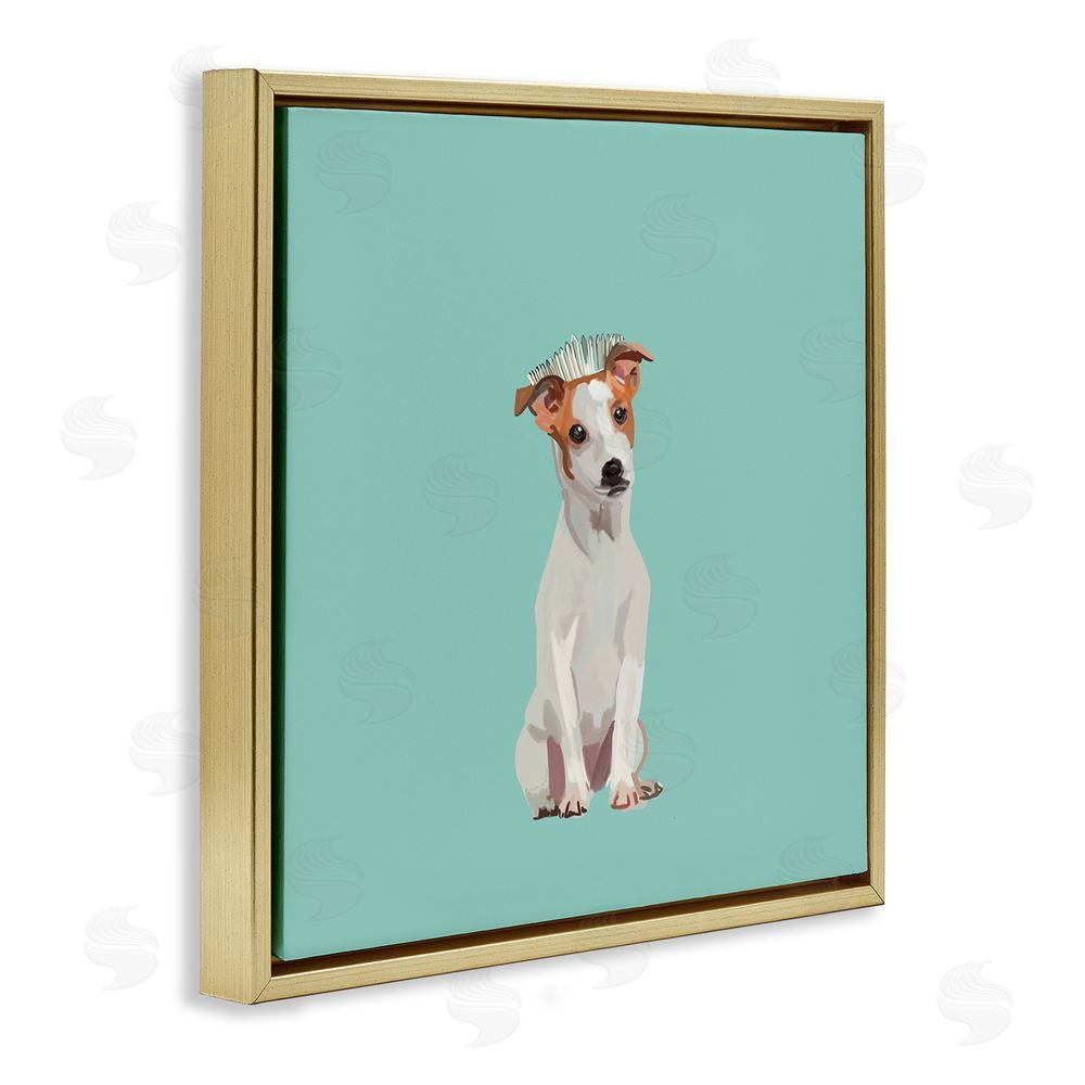Amelia Noyes Crowned Dog on Turquoise Gold Floating Frame Canvas Wall Art Print