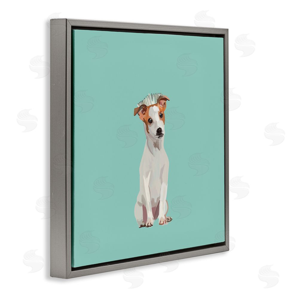 Amelia Noyes Crowned Dog on Turquoise Gray Floating Frame Canvas Wall Art Print