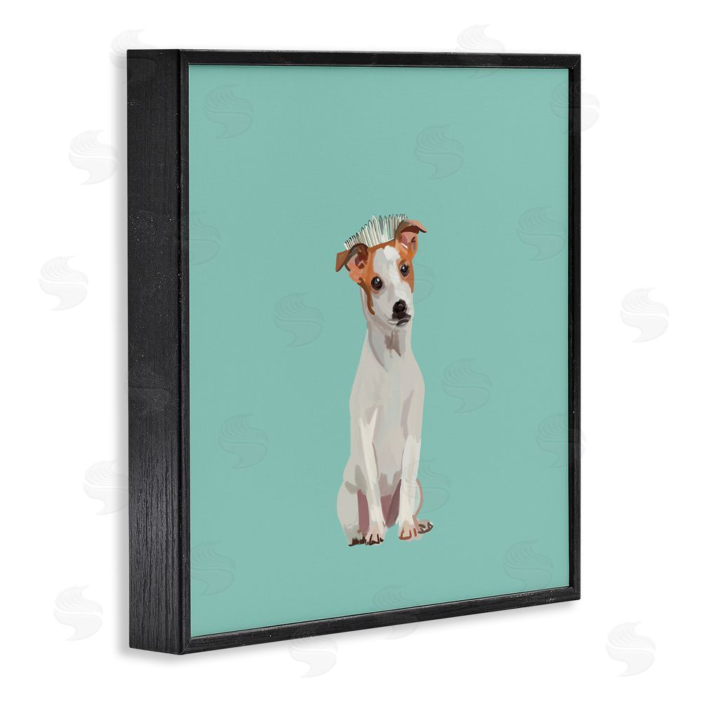 Amelia Noyes Crowned Dog on Turquoise Black Framed Glicee Wall Art Print
