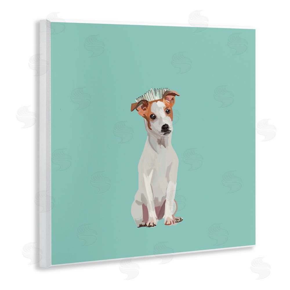 Amelia Noyes Crowned Dog on Turquoise Wooden Wall Plaque Art Print
