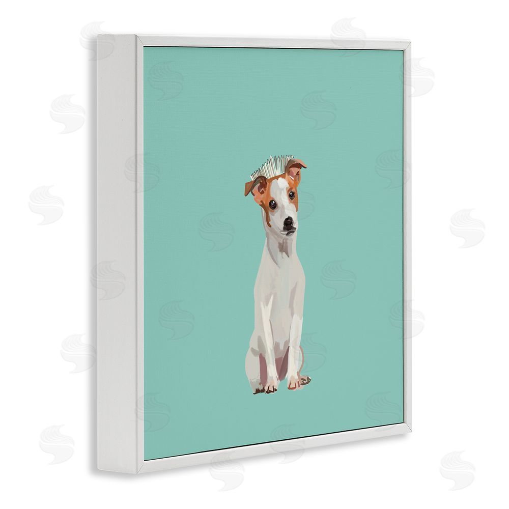 Amelia Noyes Crowned Dog on Turquoise White Framed Glicee Wall Art Print