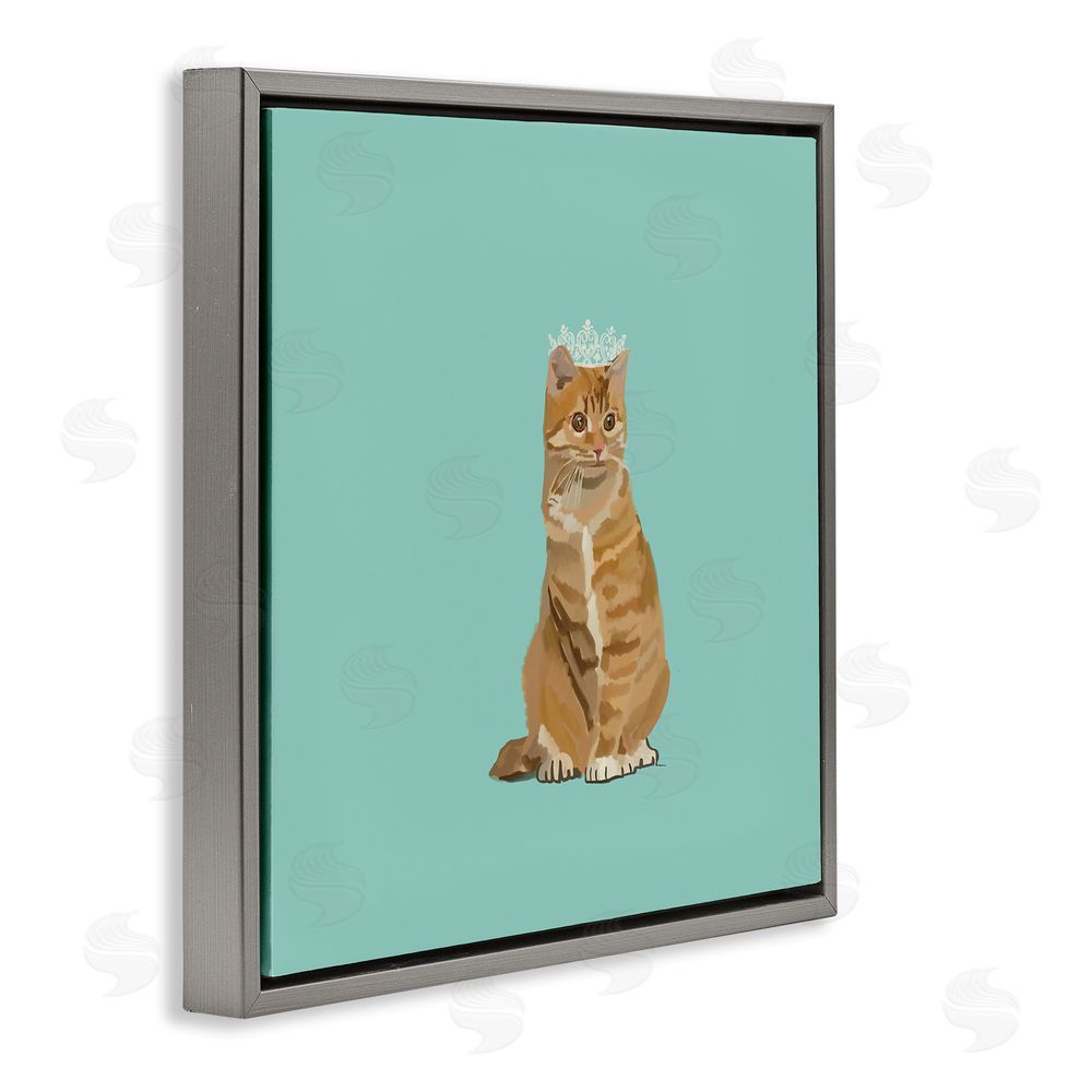 Amelia Noyes Royal Tabby Cat Gray Floating Frame Canvas Wall Art Print
