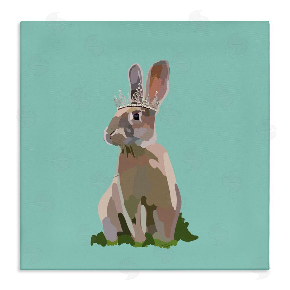 Amelia Noyes Rabbit with Royal Crown Stretched Canvas Wall Art Print