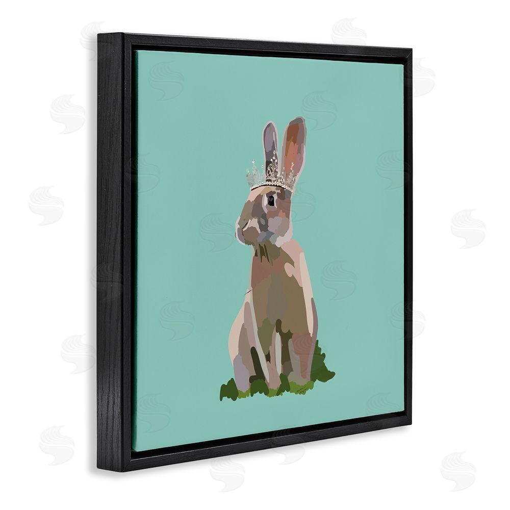 Amelia Noyes Rabbit with Royal Crown Black Floating Frame Canvas Wall Art Print