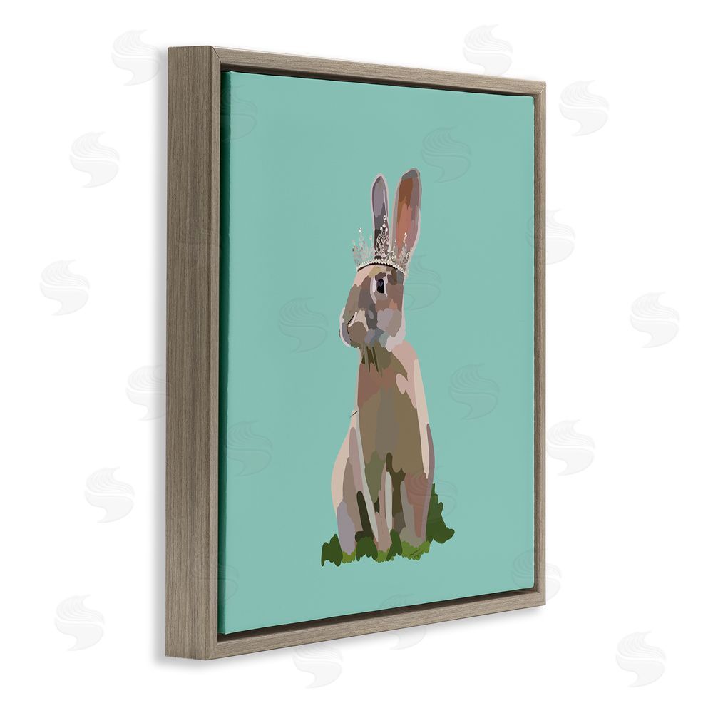 Amelia Noyes Rabbit with Royal Crown Brown Floating Frame Canvas Wall Art Print