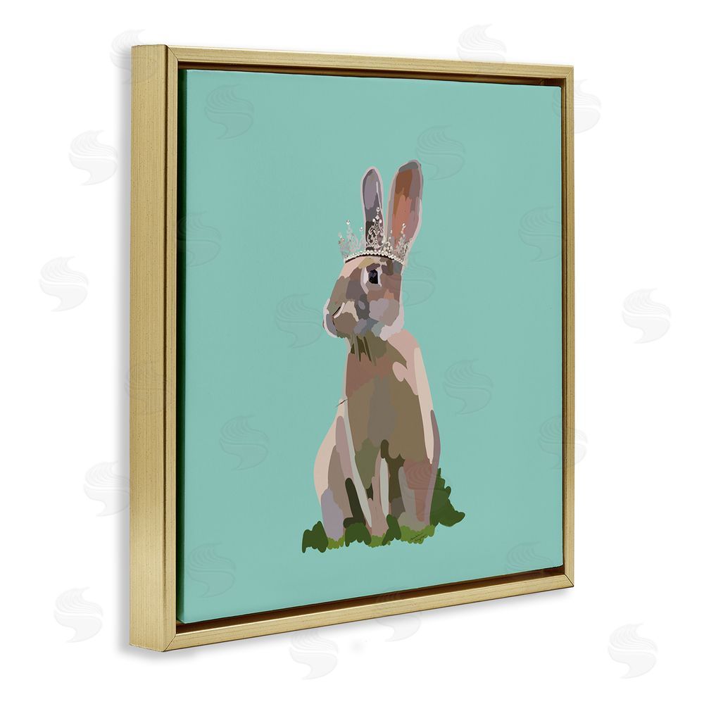 Amelia Noyes Rabbit with Royal Crown Gold Floating Frame Canvas Wall Art Print