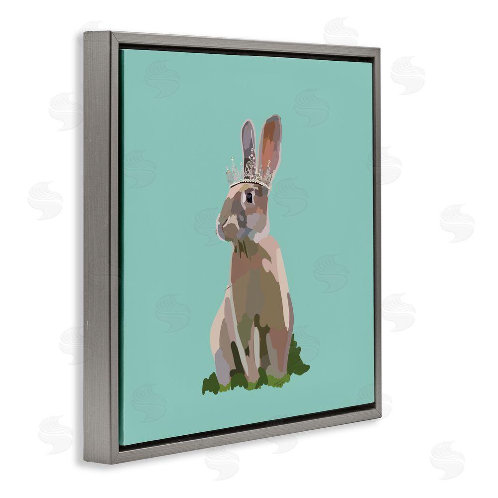 Amelia Noyes Rabbit with Royal Crown Gray Floating Frame Canvas Wall Art Print