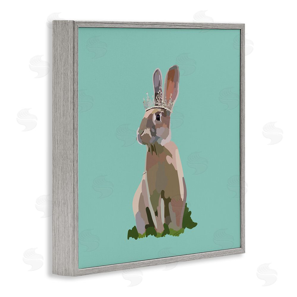 Amelia Noyes Rabbit with Royal Crown Gray Framed Glicee Wall Art Print
