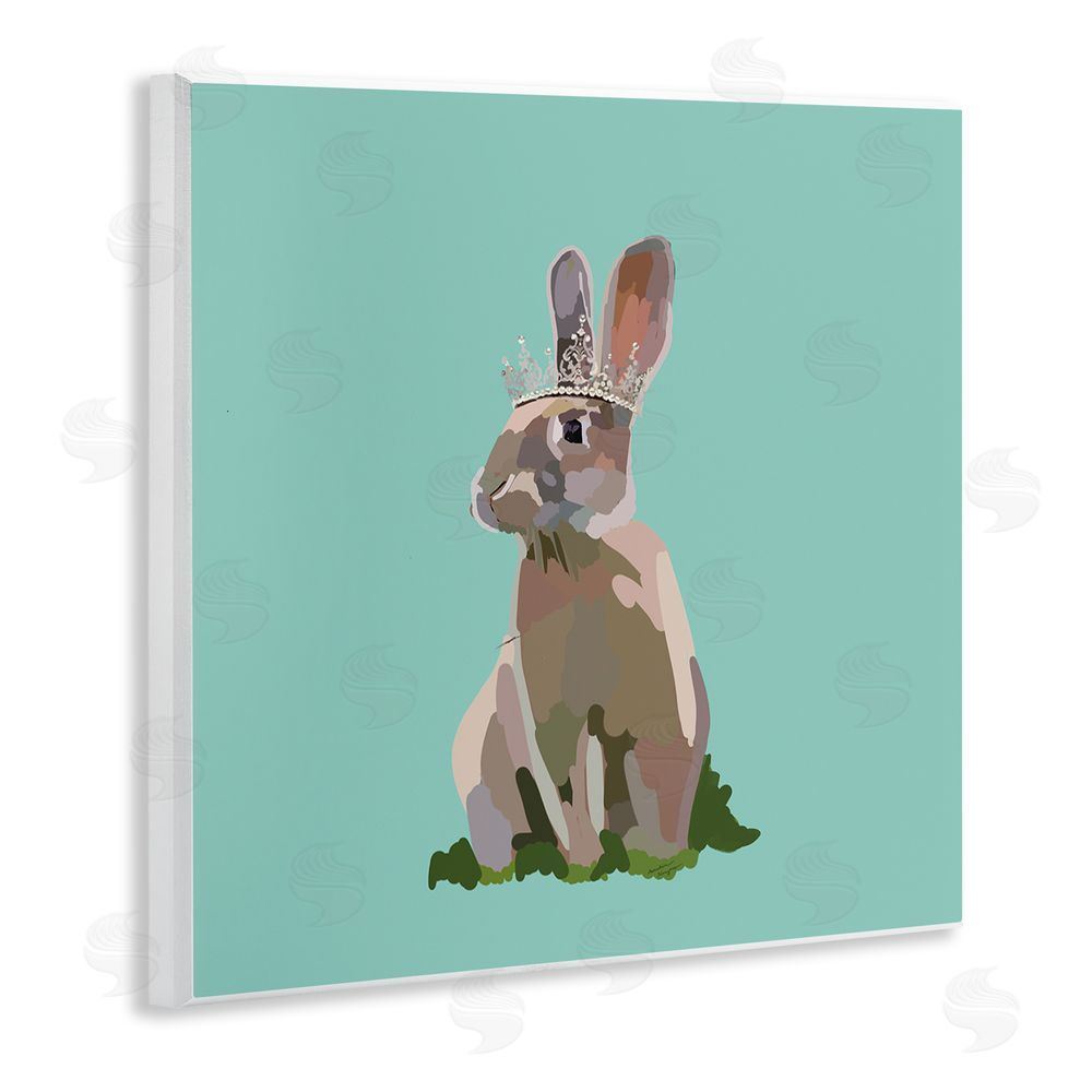 Amelia Noyes Rabbit with Royal Crown Wooden Wall Plaque Art Print