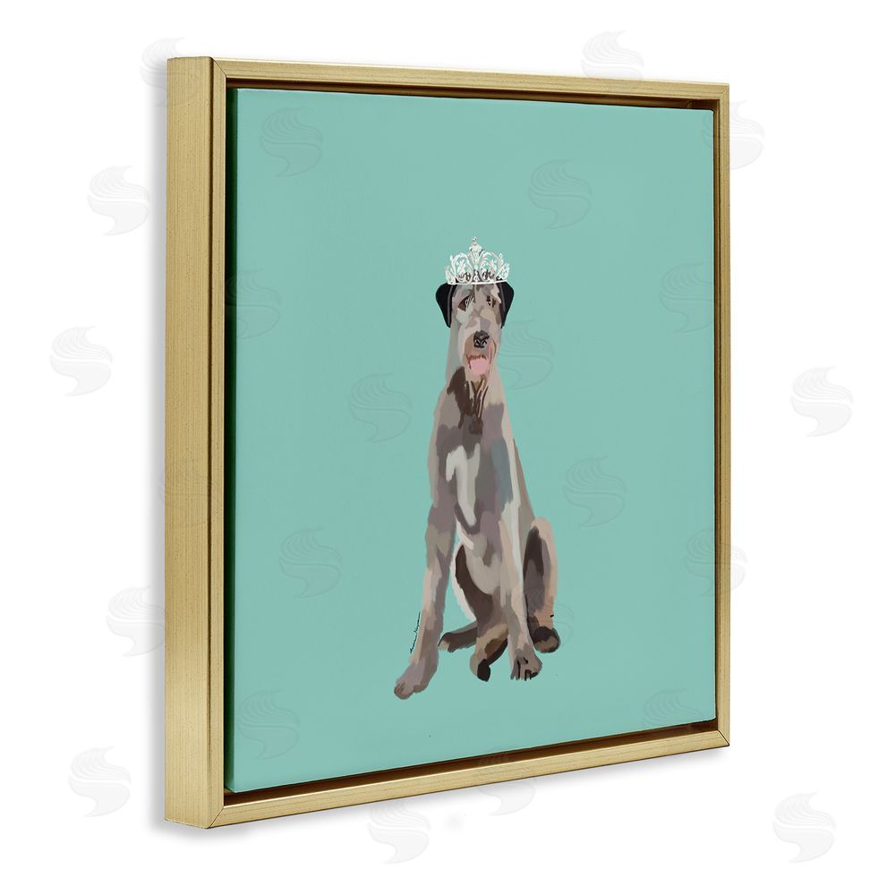 Amelia Noyes Regal Dog in Crown Gold Floating Frame Canvas Wall Art Print