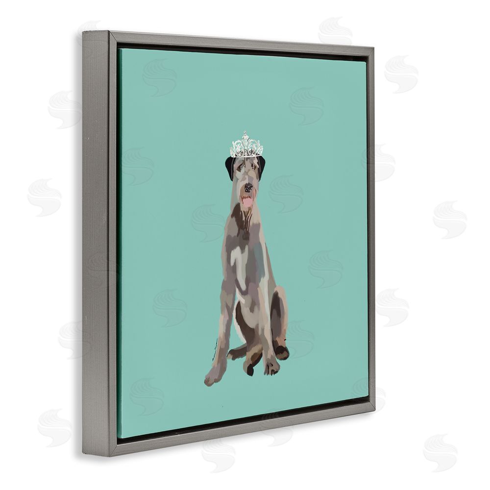 Amelia Noyes Regal Dog in Crown Gray Floating Frame Canvas Wall Art Print