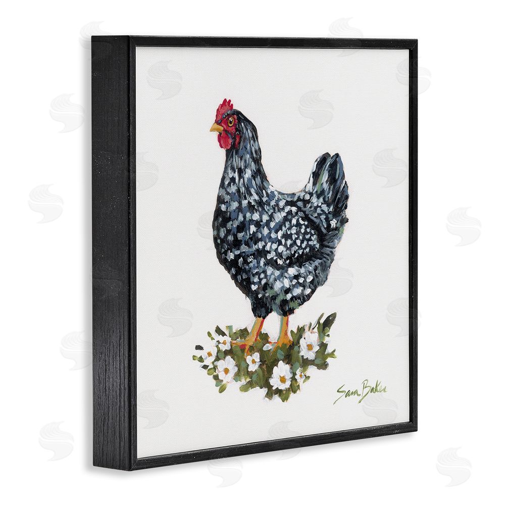 Sara Baker Country Hen with Daisies Black Framed Glicee Wall Art Print
