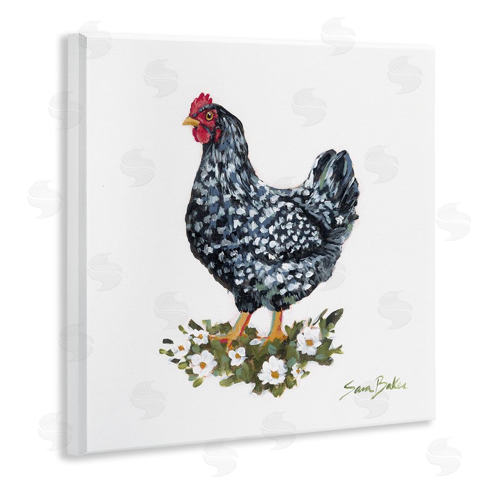 Sara Baker Country Hen with Daisies Wooden Wall Plaque Art Print