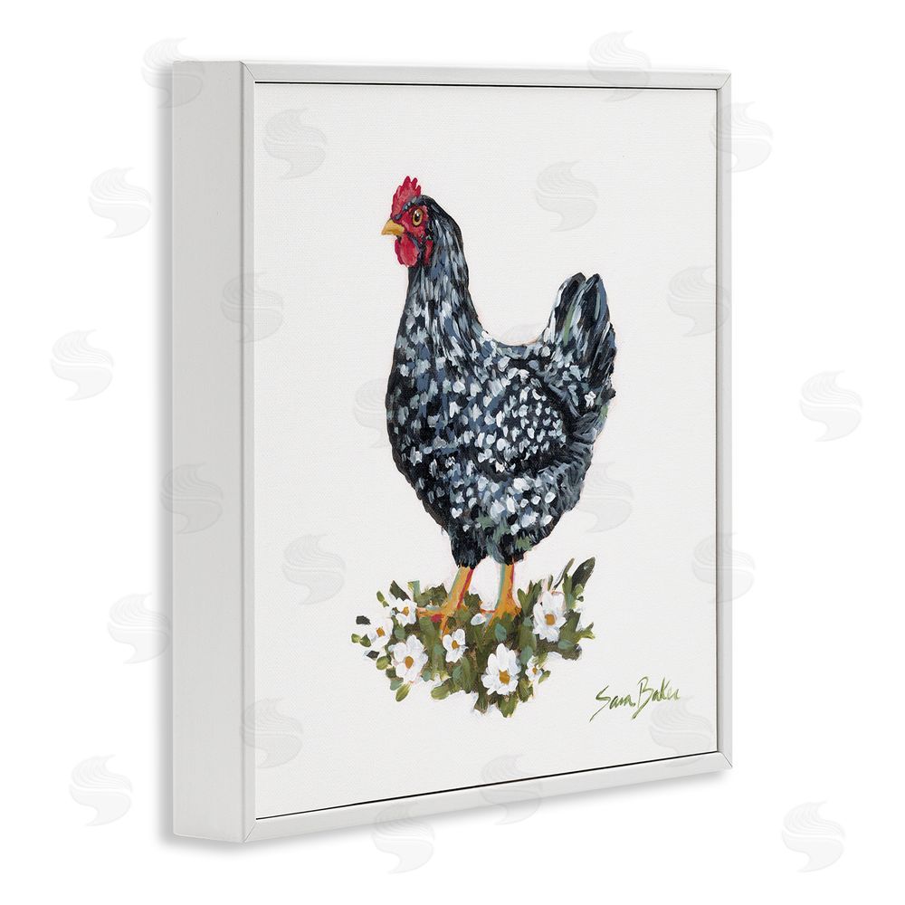 Sara Baker Country Hen with Daisies White Framed Glicee Wall Art Print