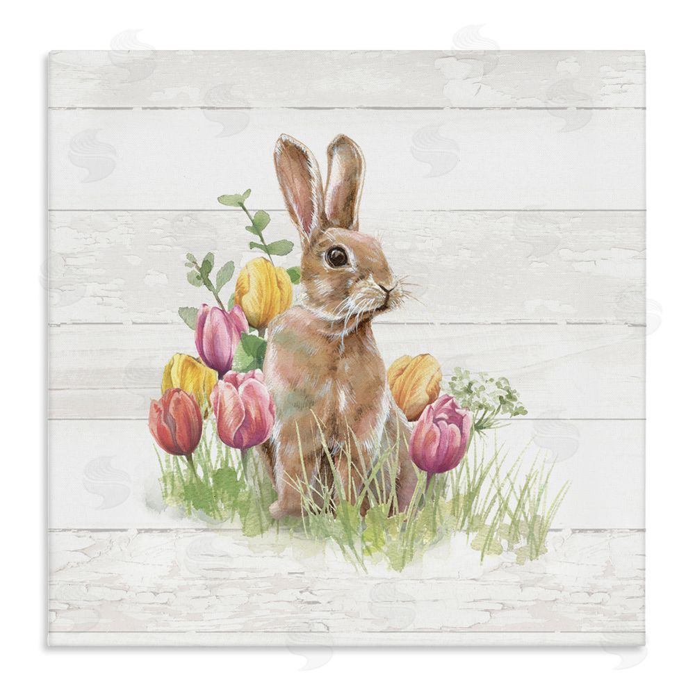 Courtney Morgenstern Bunny & Spring Tulips Stretched Canvas Wall Art Print