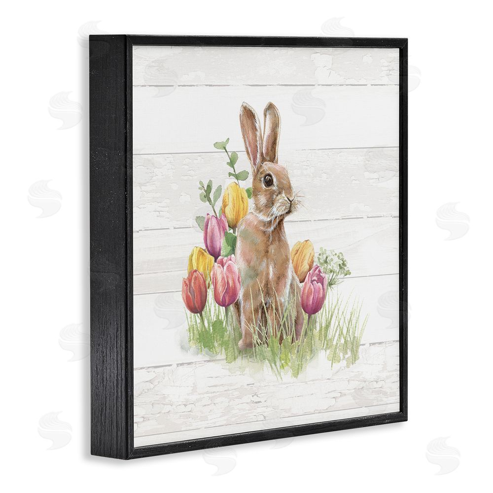 Courtney Morgenstern Bunny & Spring Tulips Black Framed Glicee Wall Art Print