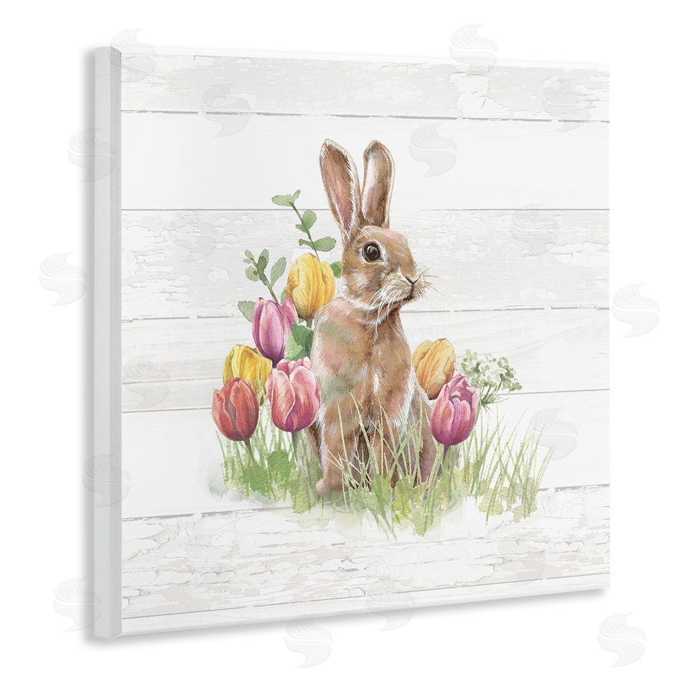 Courtney Morgenstern Bunny & Spring Tulips Wooden Wall Plaque Art Print