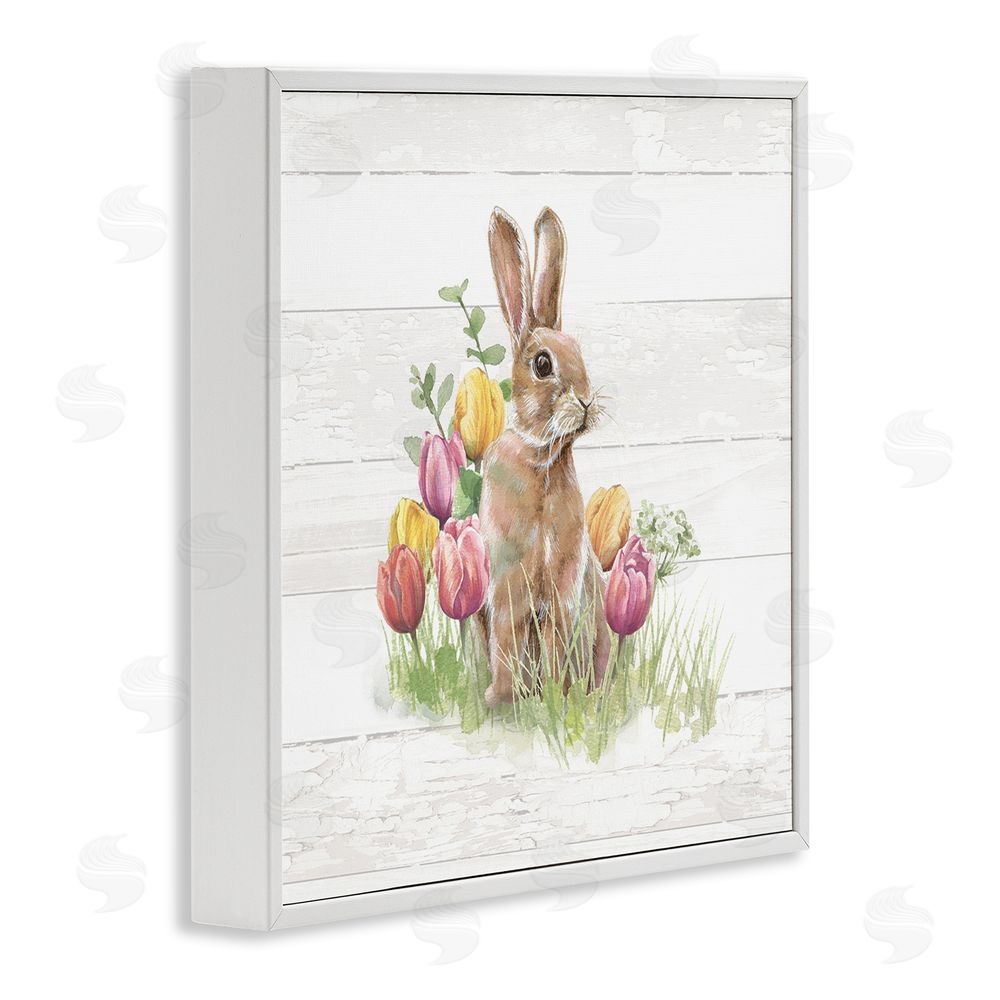 Courtney Morgenstern Bunny & Spring Tulips White Framed Glicee Wall Art Print