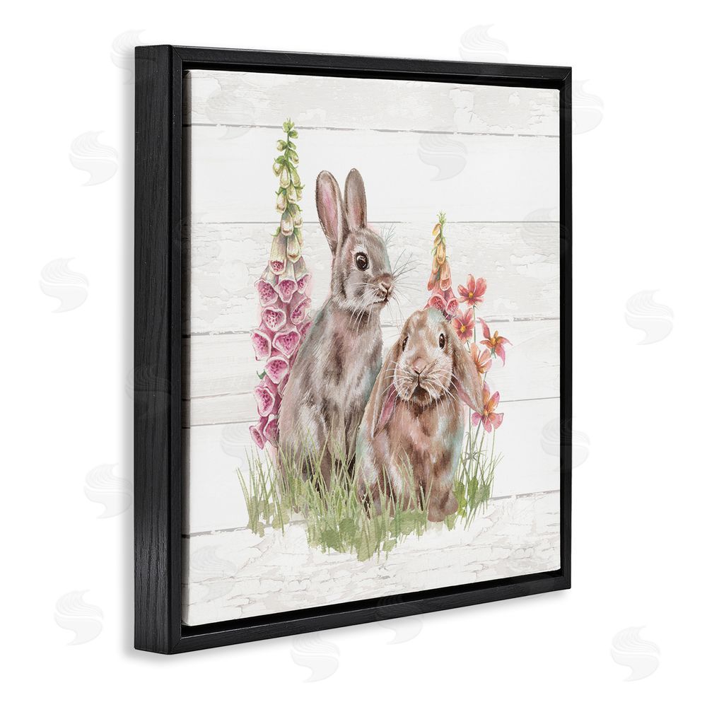 Courtney Morgenstern Rabbits & Country Florals Black Floating Frame Canvas Wall Art Print