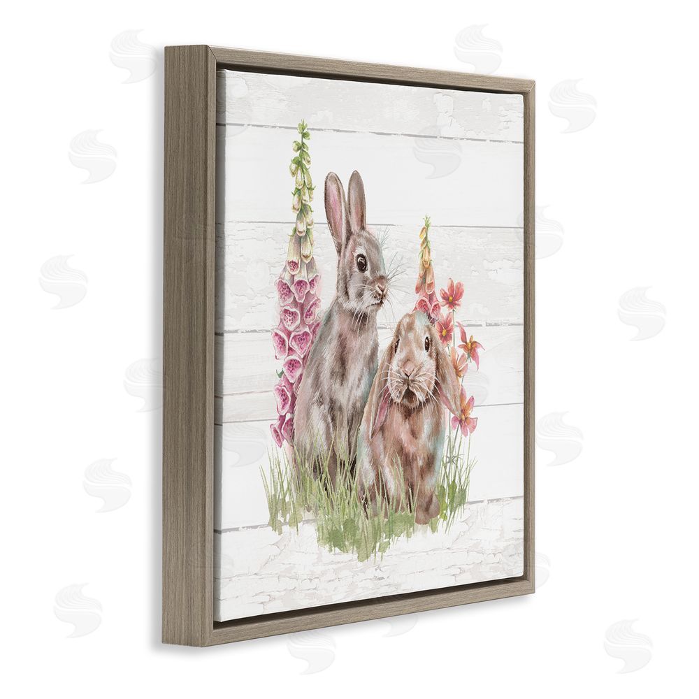 Courtney Morgenstern Rabbits & Country Florals Brown Floating Frame Canvas Wall Art Print