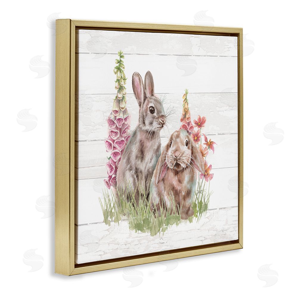 Courtney Morgenstern Rabbits & Country Florals Gold Floating Frame Canvas Wall Art Print