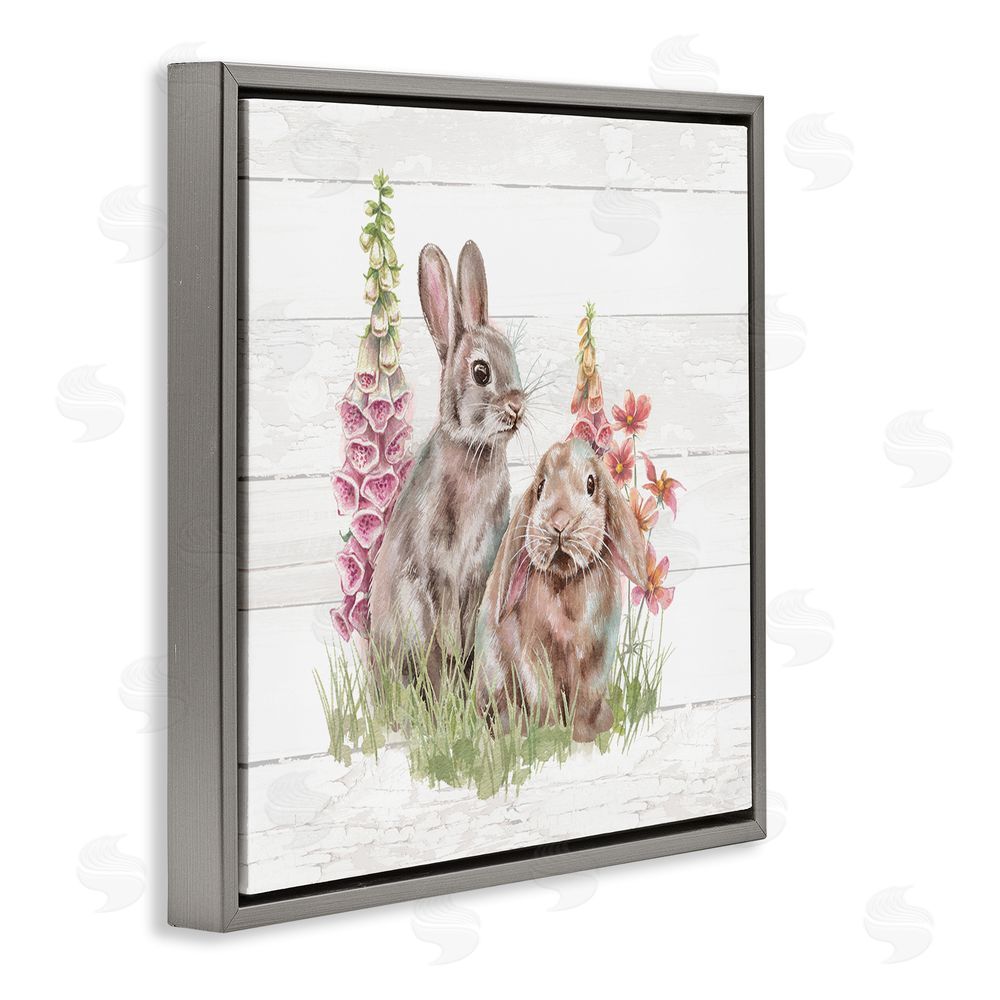 Courtney Morgenstern Rabbits & Country Florals Gray Floating Frame Canvas Wall Art Print