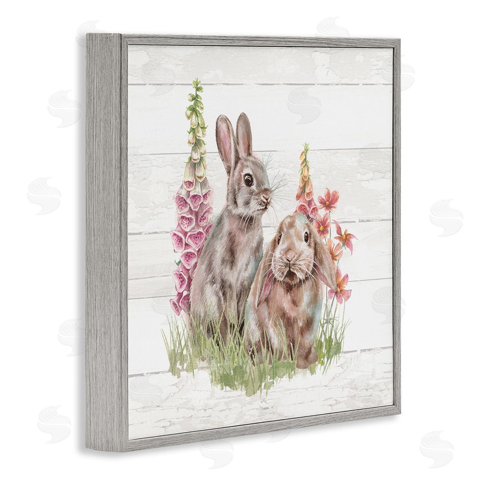 Courtney Morgenstern Rabbits & Country Florals Gray Framed Glicee Wall Art Print