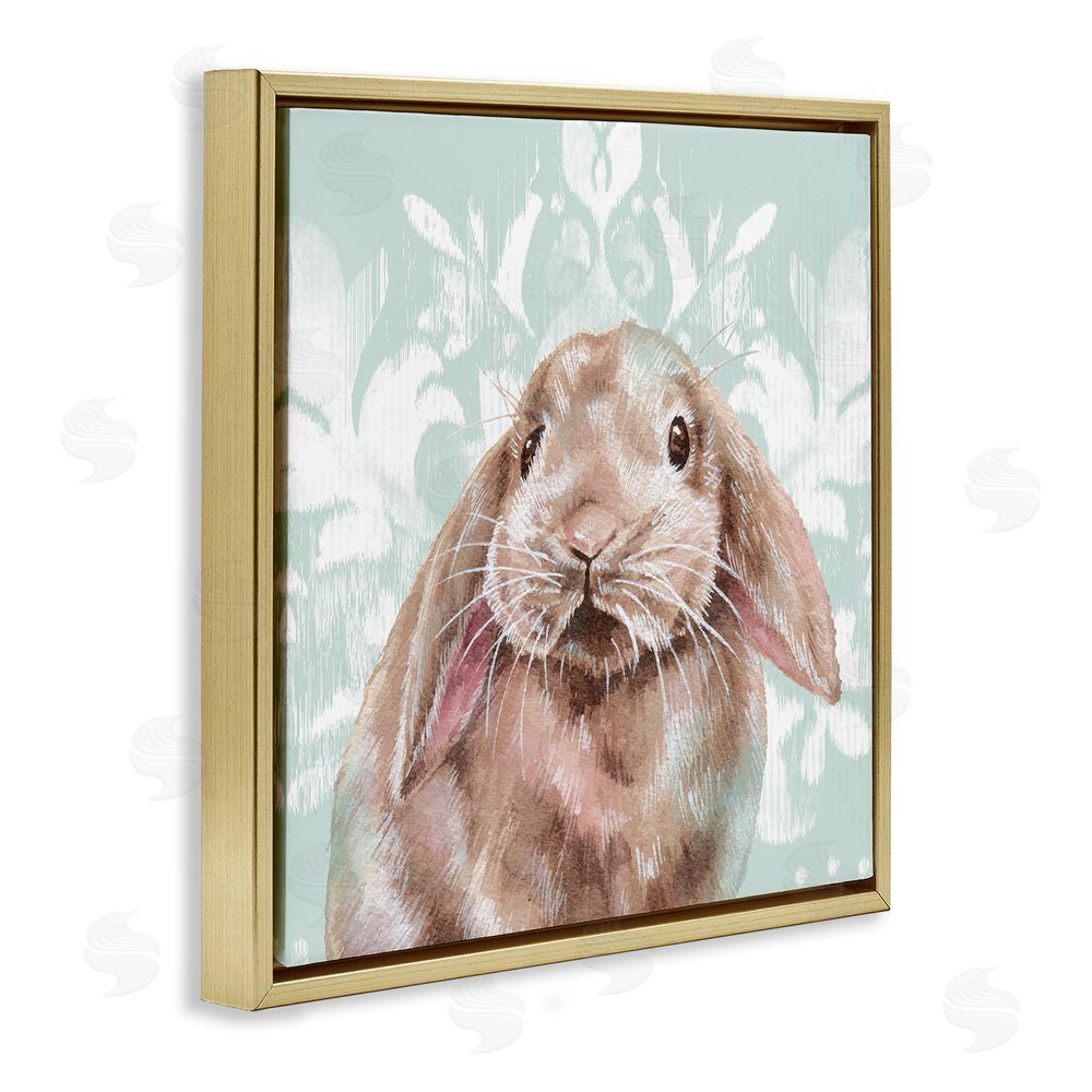 Courtney Morgenstern Bunny with Floral Pattern Gold Floating Frame Canvas Wall Art Print