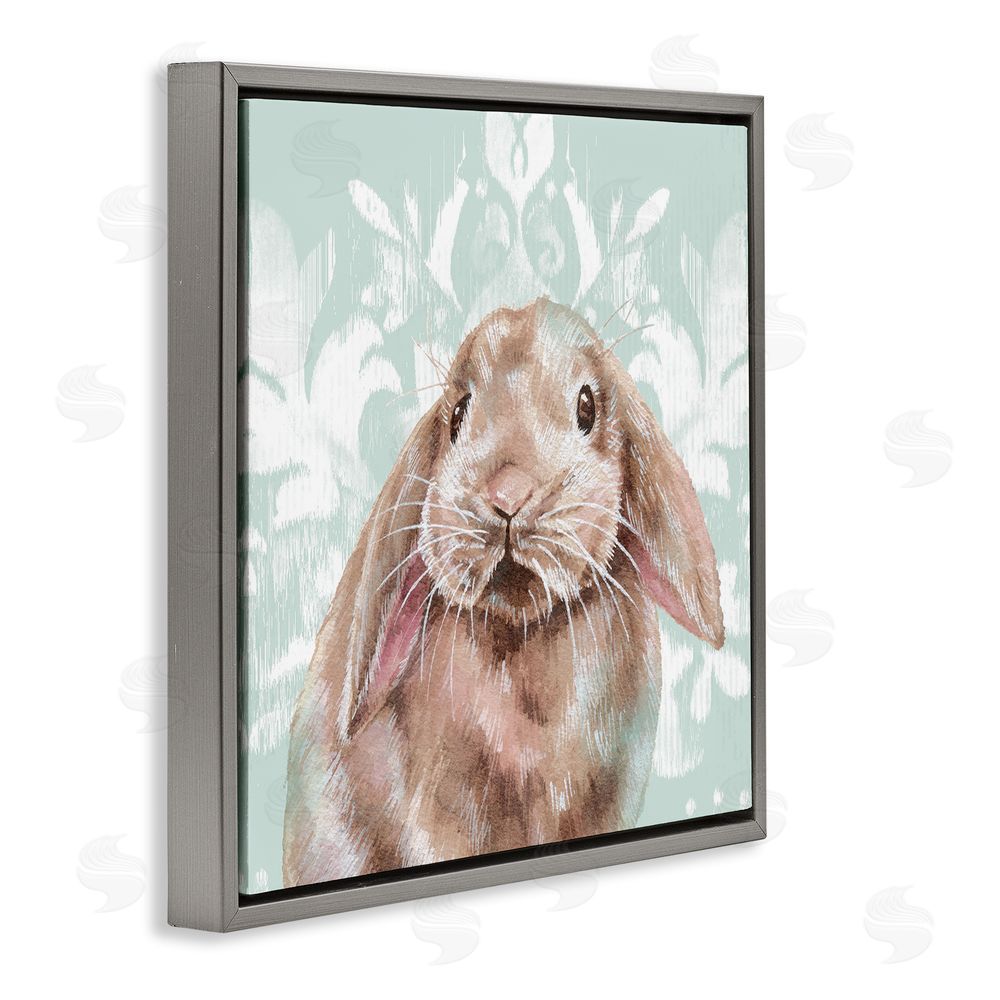 Courtney Morgenstern Bunny with Floral Pattern Gray Floating Frame Canvas Wall Art Print