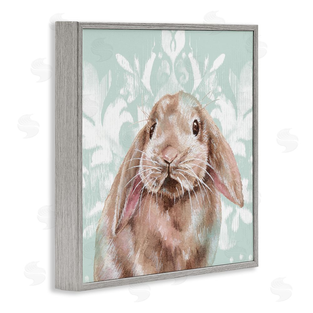 Courtney Morgenstern Bunny with Floral Pattern Gray Framed Glicee Wall Art Print