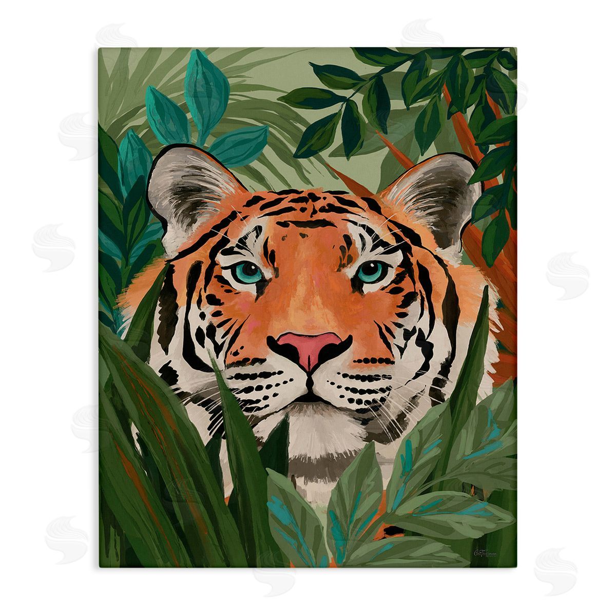 Cat Thurman Designs Tiger Peeking in Leaves