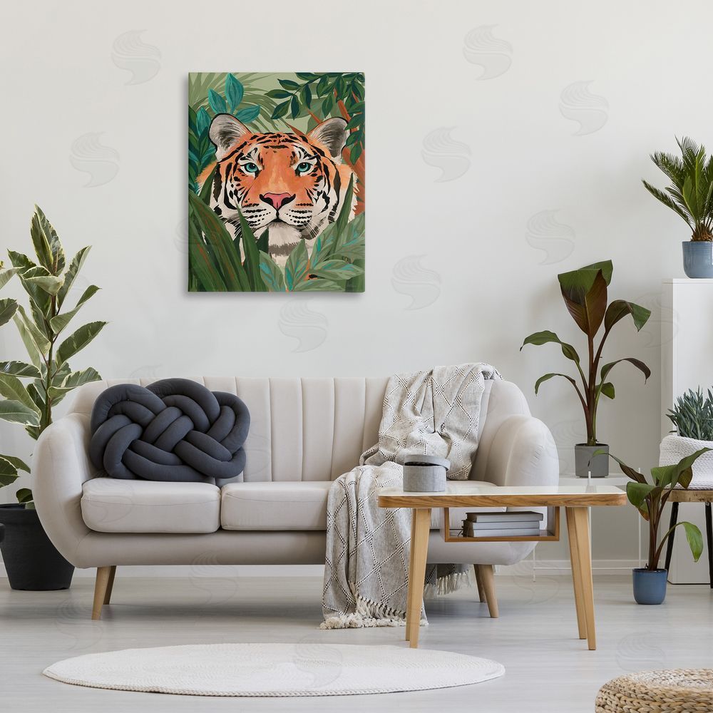 Cat Thurman Designs Tiger Peeking in Leaves