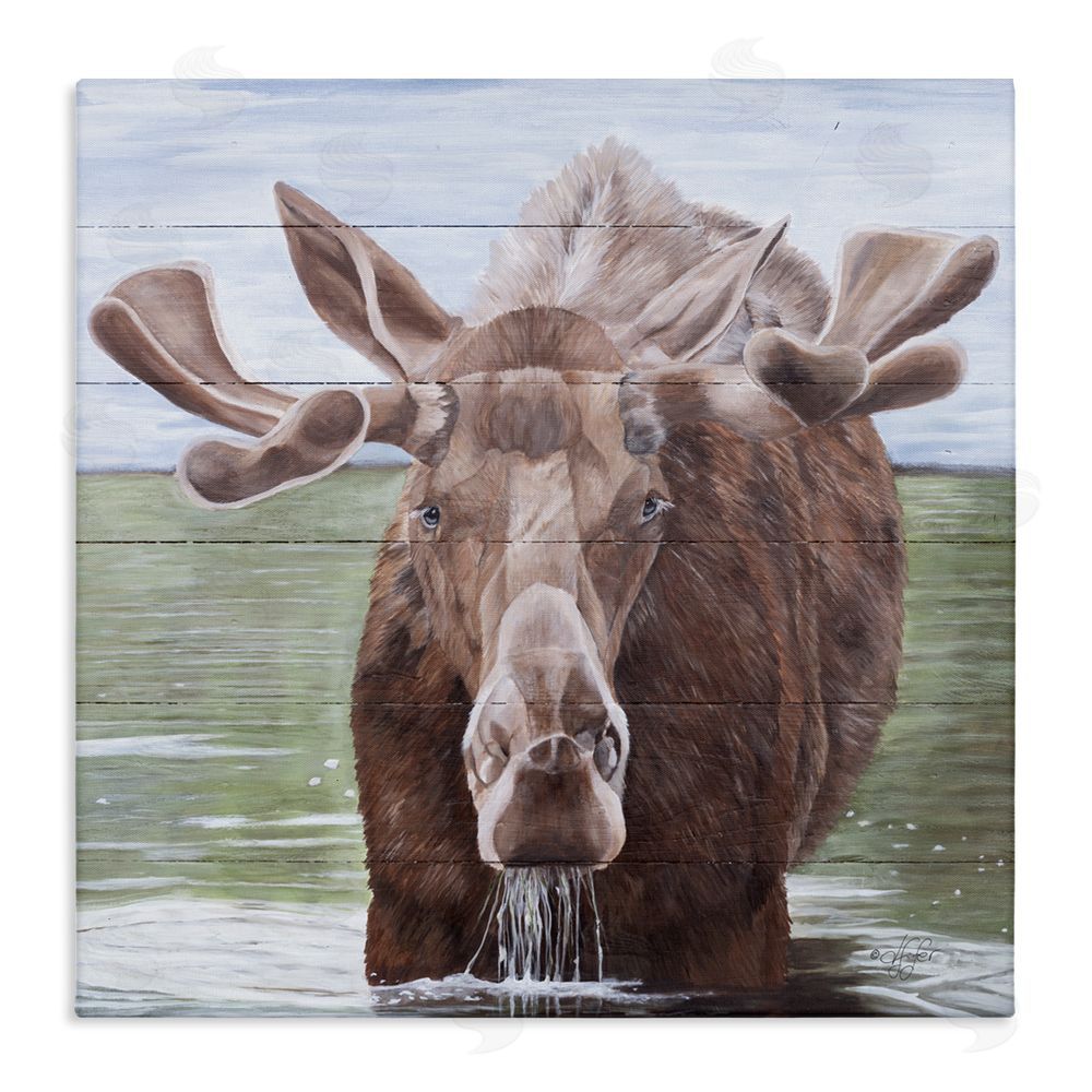 Diane Fifer Rustic Moose in Lake Stretched Canvas Wall Art Print